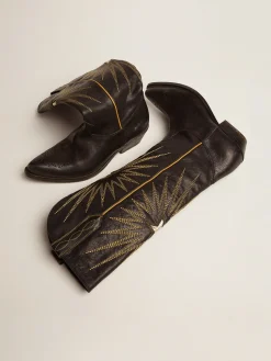 Discount Golden Goose Bota Feminina de couro preto com estrela platina recortada Cor: preto