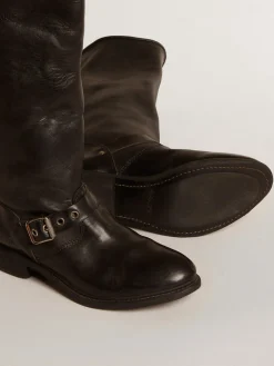Flash Sale Golden Goose Botas Biker de cano alto de couro preto com tachas e fivelas prateadas Cor: preto