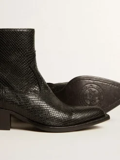 Flash Sale Golden Goose Botas Debbie de cano baixo de couro preto com estampa de píton Cor: preto