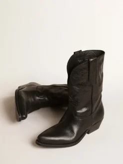 Discount Golden Goose Botas Wish Star de cano baixo de couro preto com estrela preta Cor: preto