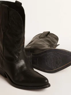 Discount Golden Goose Botas Wish Star de cano baixo de couro preto com estrela preta Cor: preto