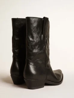 Discount Golden Goose Botas Wish Star de cano baixo de couro preto com estrela preta Cor: preto