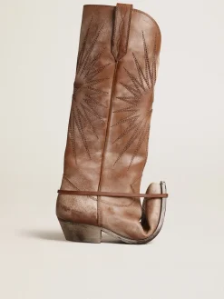 New Golden Goose Botas Wish Star de couro marrom com estrela embutida tom sobre tom Cor: marrom