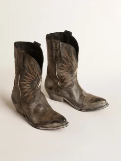 Store Golden Goose Botas Wish Star masculinas cano baixo de couro preto com estrela prateada Cor: preto