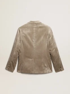 Discount Golden Goose Boxy-fit single-breasted blazer in cotton light beige