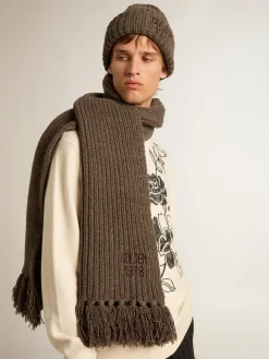 Store Golden Goose Cachecol marrom cinza com bordado em contraste Coleção Journey