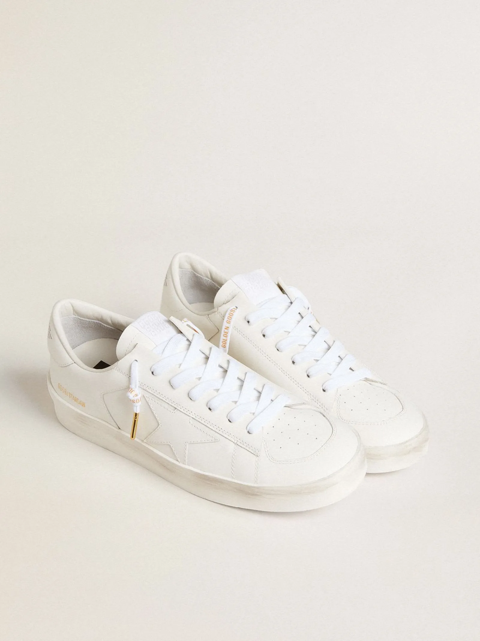 Best Sale Golden Goose Cadarços de algodão branco com logo dourado em contraste Cor: branco