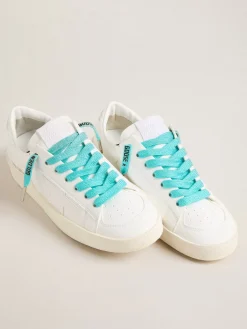 Discount Golden Goose Cadarços de lurex azul-claro com logo preto em contraste Cor: azul-claro