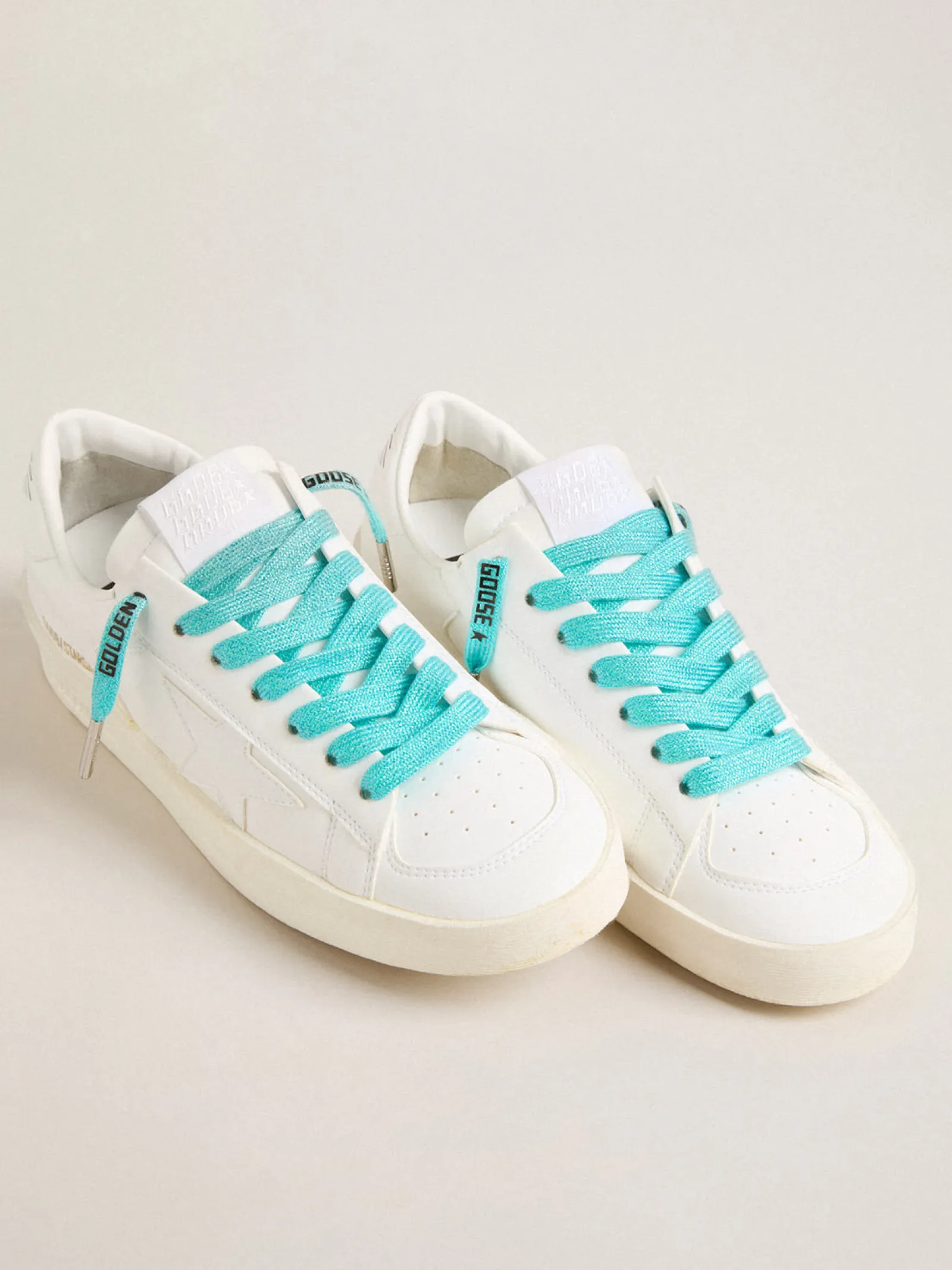 Discount Golden Goose Cadarços de lurex azul-claro com logo preto em contraste Cor: azul-claro