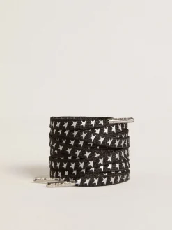 Store Golden Goose Cadarços pretos com estrelas prateadas em contraste Cor: preto