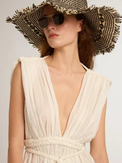 Shop Golden Goose Caftan de algodão jacquard branco usado Coleção Resort
