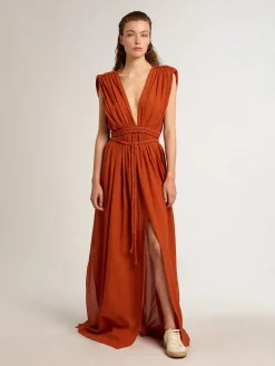 Hot Golden Goose Caftan de algodão jacquard vermelho coral Coleção Resort