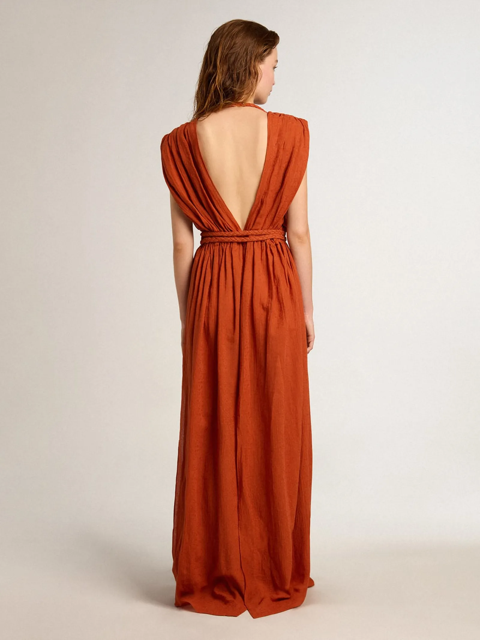 Hot Golden Goose Caftan de algodão jacquard vermelho coral Coleção Resort