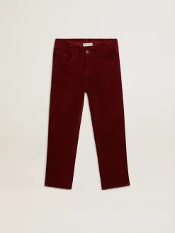 Store Golden Goose Calça bordô de algodão de perna larga Coleção Journey