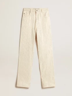 Online Golden Goose Calça branca com tachas tipo baguete aplicadas Coleção Journey