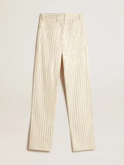 Online Golden Goose Calça branca com tachas tipo baguete aplicadas Coleção Journey