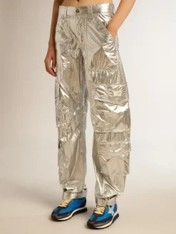 Flash Sale Golden Goose Calça cargo feminina de tecido técnico prateado Cor: prateado