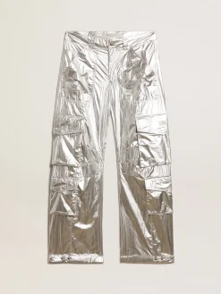 Store Golden Goose Calça cargo masculina de tecido técnico prateado Cor: prateado