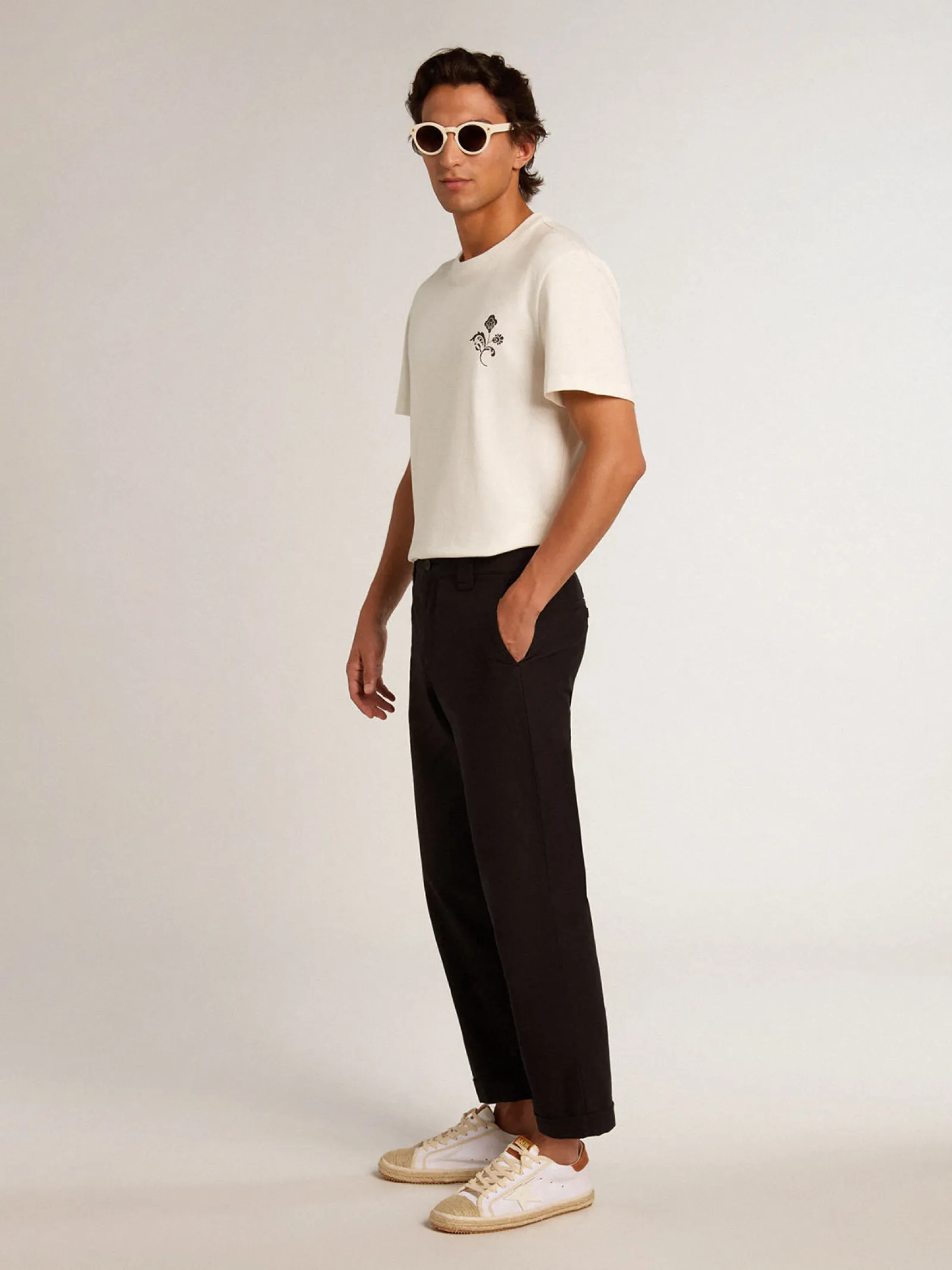 Flash Sale Golden Goose Calça chino de gabardine de algodão preto Coleção Resort