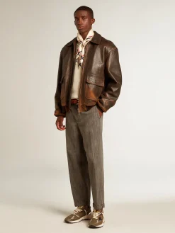 New Golden Goose Calça chino masculina em mistura de lã melange cinza Coleção Journey