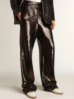 Shop Golden Goose Calça cinza com lantejoulas all-over Cor: cinza ferro