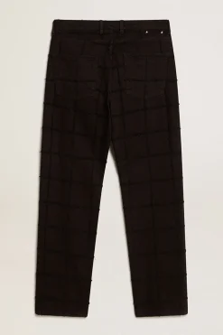 Fashion Golden Goose Calça de algodão preto com estampa xadrez efeito 3D Coleção Journey