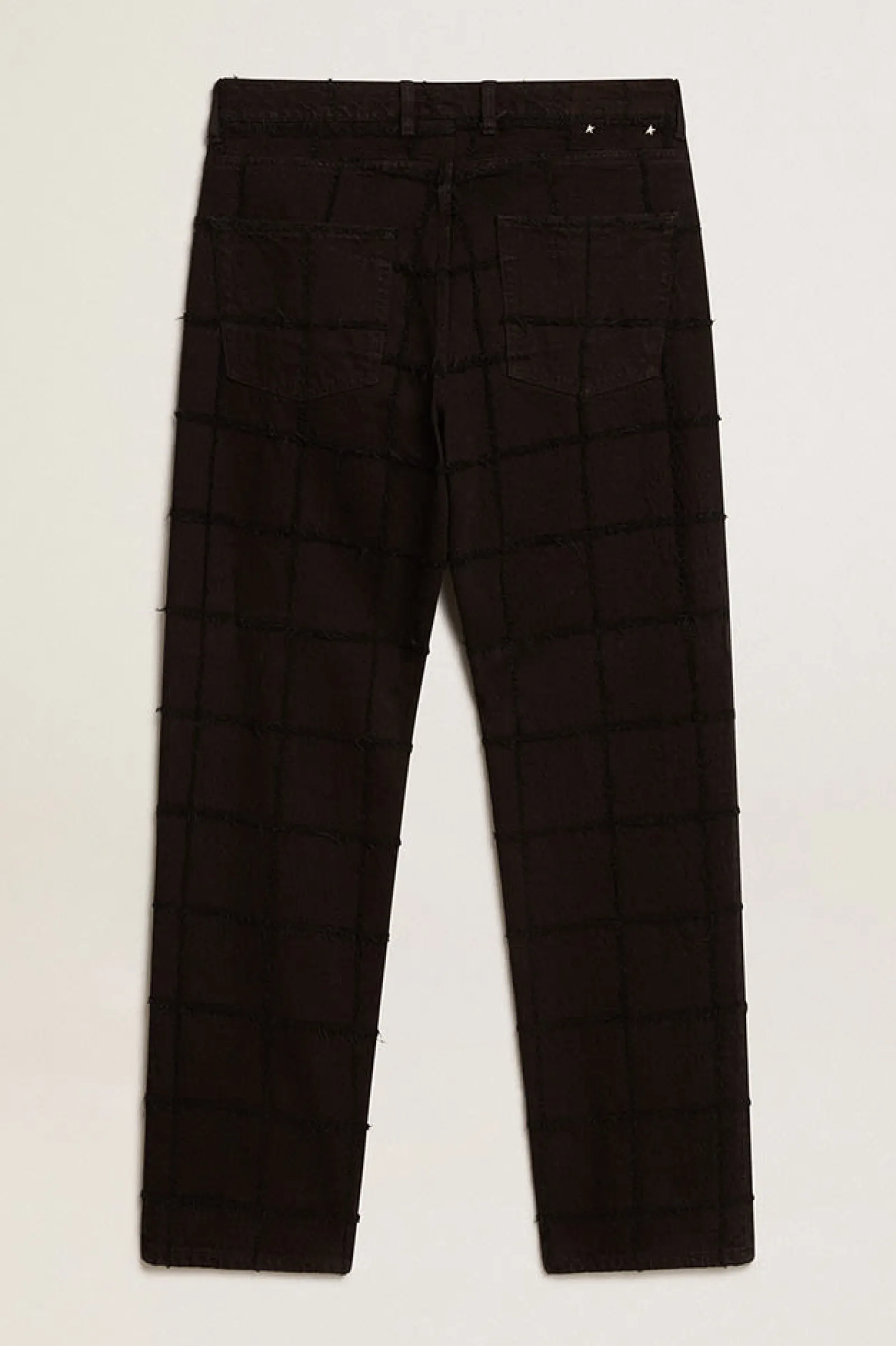 Fashion Golden Goose Calça de algodão preto com estampa xadrez efeito 3D Coleção Journey