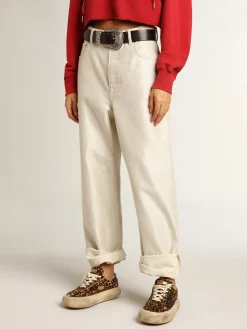 Sale Golden Goose Calça de brim branco dourado Cor: branco dourado