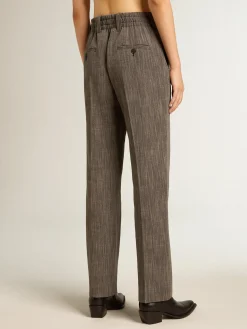 Sale Golden Goose Calça de cintura alta feminina em mistura de lã melange cinza Coleção Journey