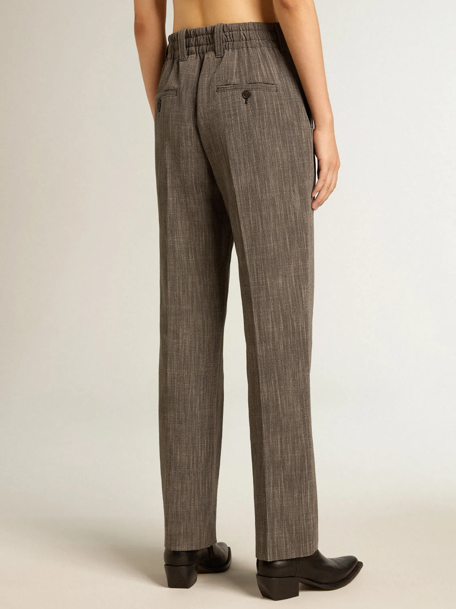 Sale Golden Goose Calça de cintura alta feminina em mistura de lã melange cinza Coleção Journey