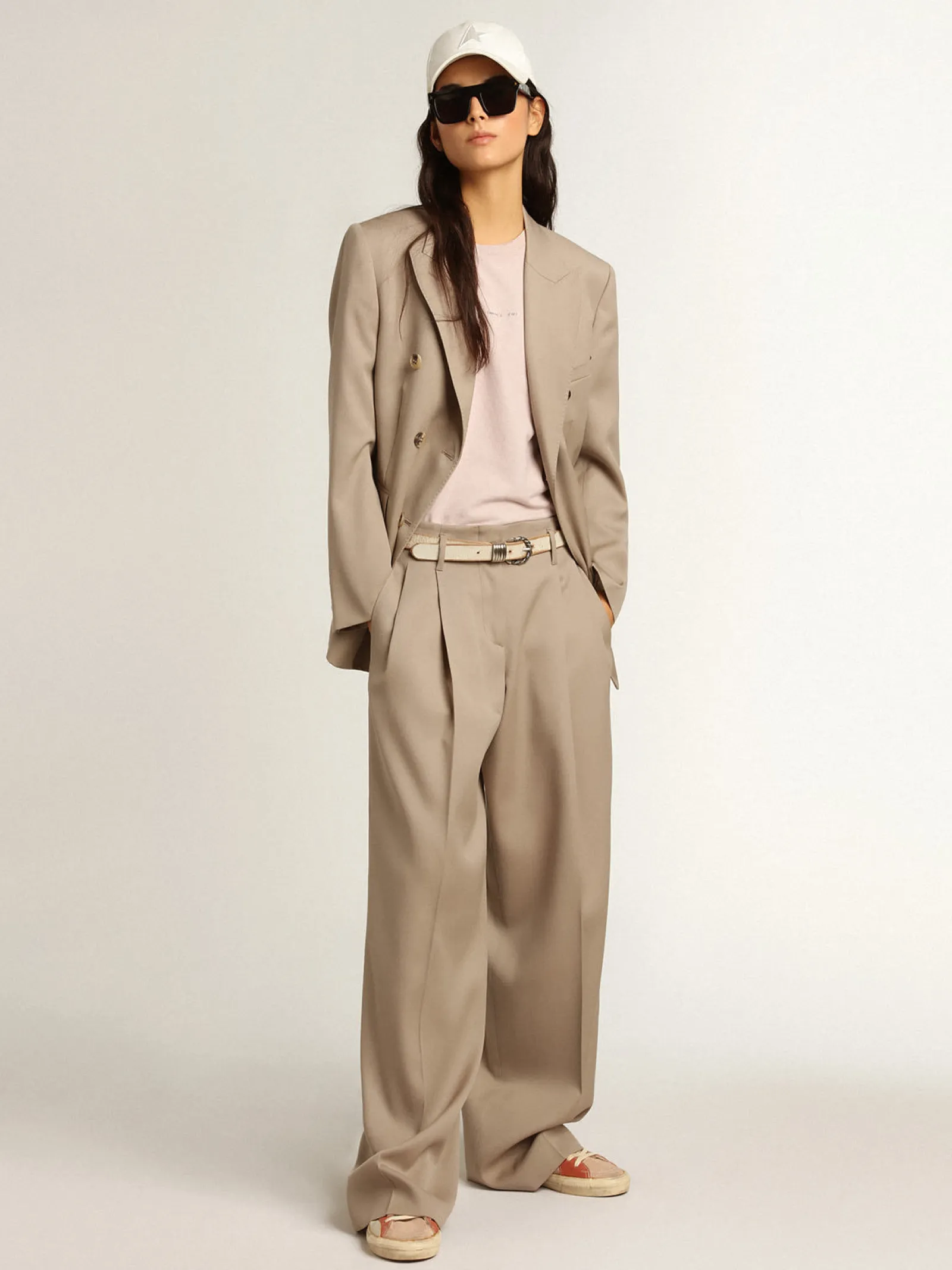 Outlet Golden Goose Calça de gabardine de lã cinza Coleção Journey