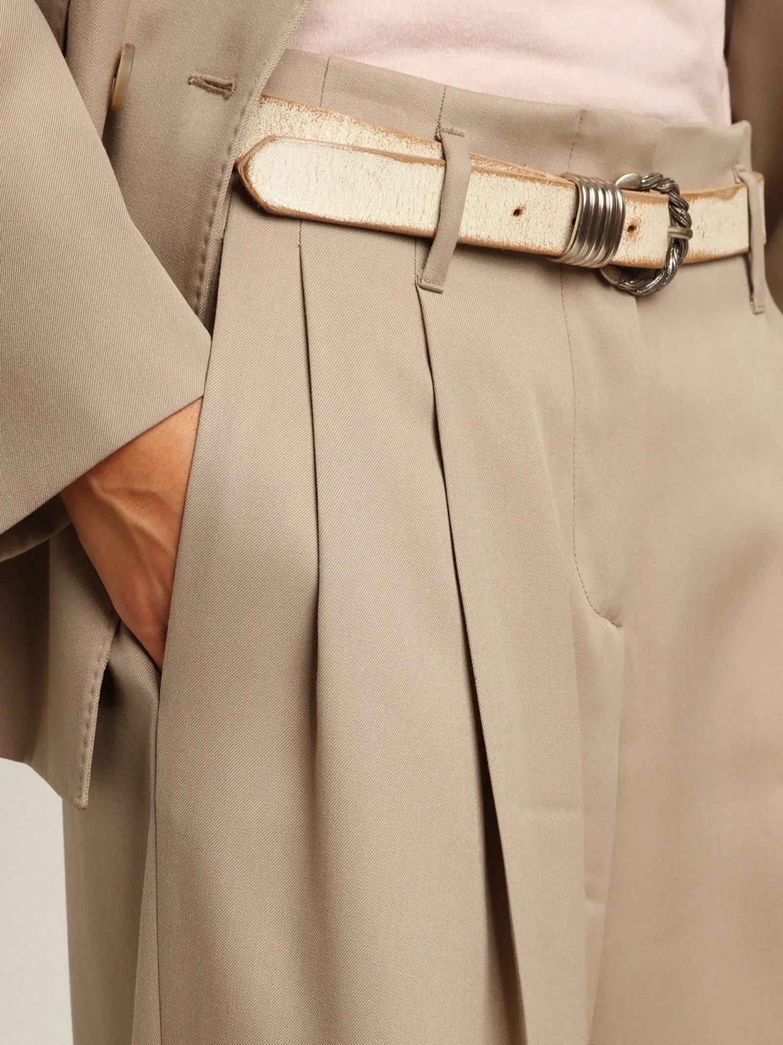 Outlet Golden Goose Calça de gabardine de lã cinza Coleção Journey