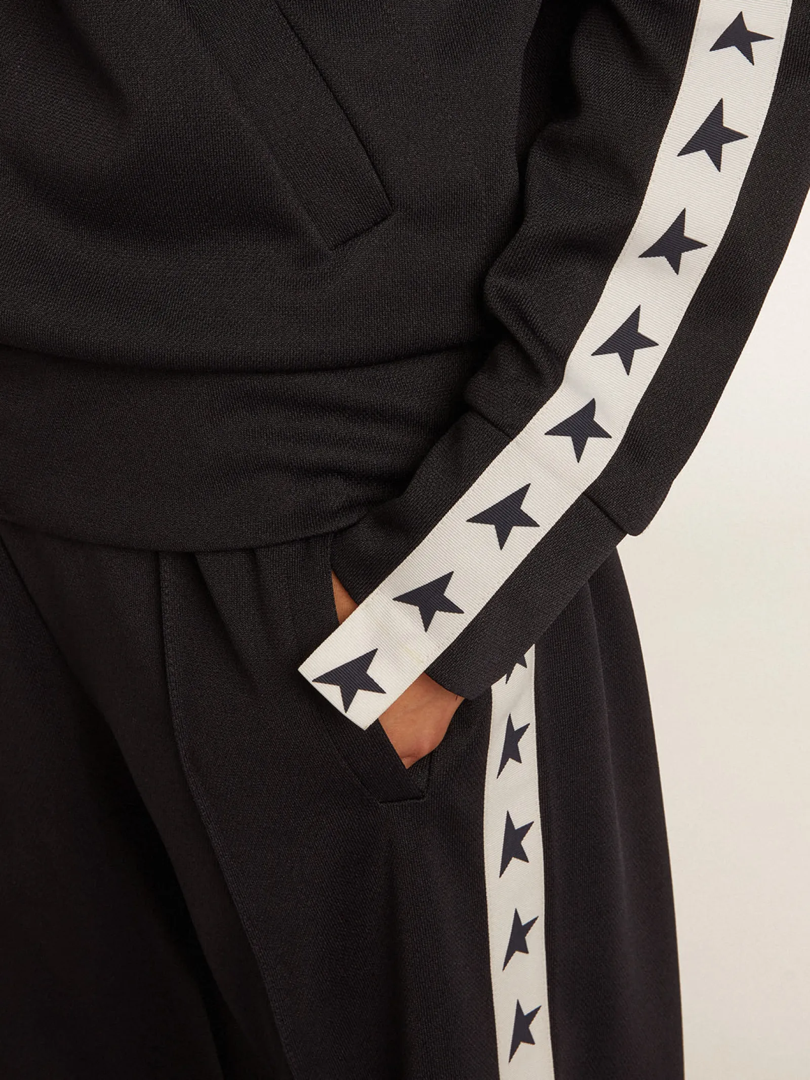Sale Golden Goose Calça de jogging azul-escura, fita branca e estrelas em contraste Star Collection