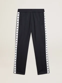 Online Golden Goose Calça de jogging azul-escura com fita e estrelas em contraste Star Collection