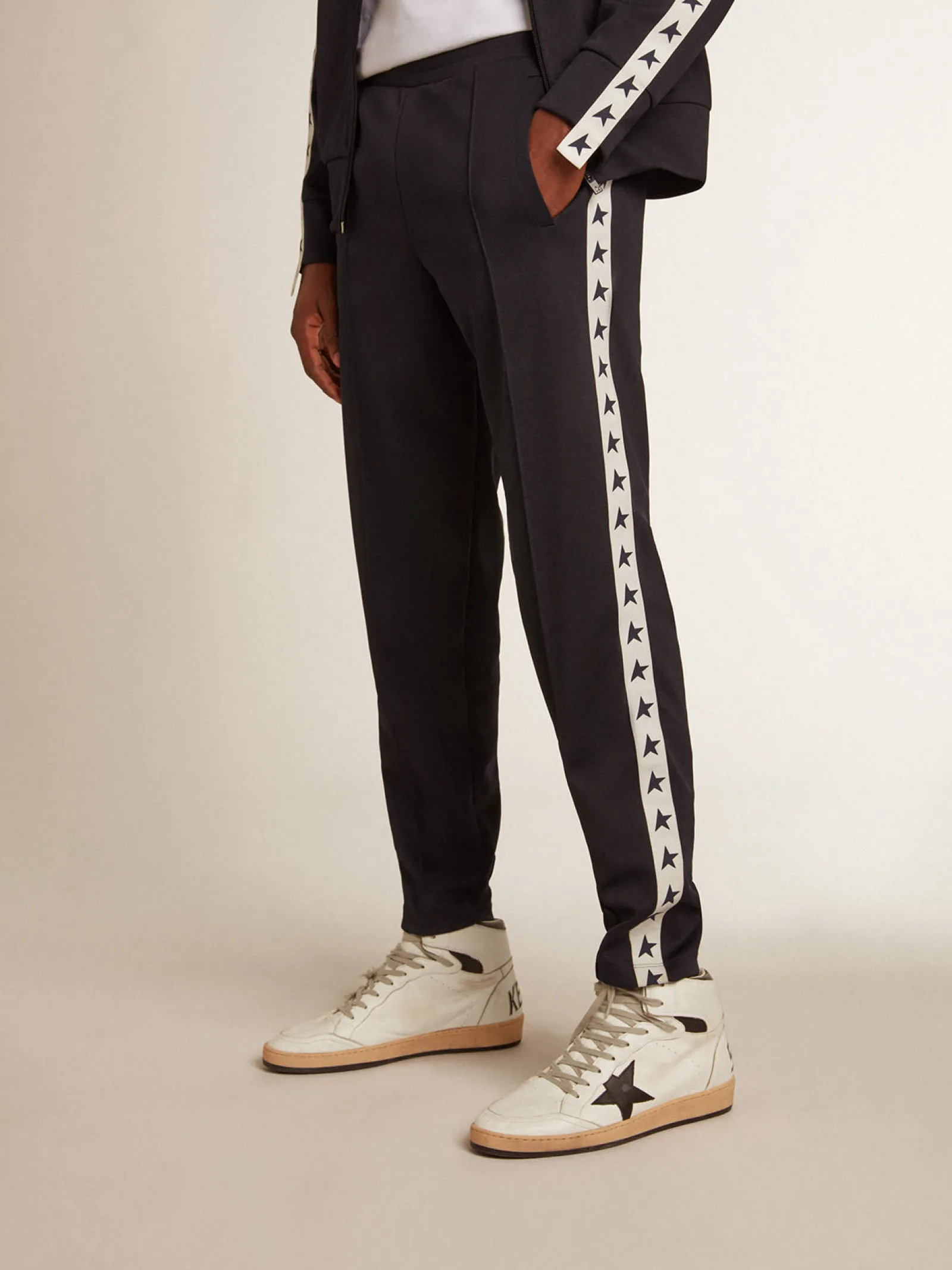 Online Golden Goose Calça de jogging azul-escura com fita e estrelas em contraste Star Collection