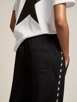 Discount Golden Goose Calça de jogging feminina preta com estrelas brancas nas laterais Star Collection