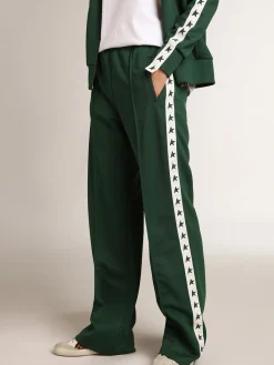 Fashion Golden Goose Calça de jogging feminina verde brilhante com faixa e estrelas Cor: verde brilhante
