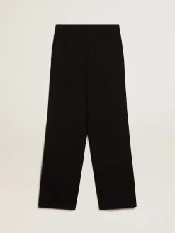 Hot Golden Goose Calça de jogging feminina misto caxemira preta Caxemira de baixo impacto