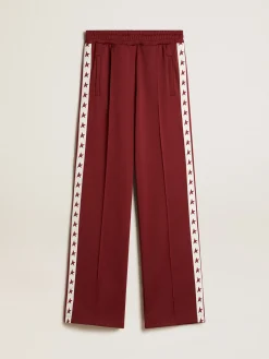 Cheap Golden Goose Calça de jogging feminina bordô com estrelas nas laterais Star Collection