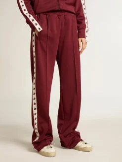 Cheap Golden Goose Calça de jogging feminina bordô com estrelas nas laterais Star Collection