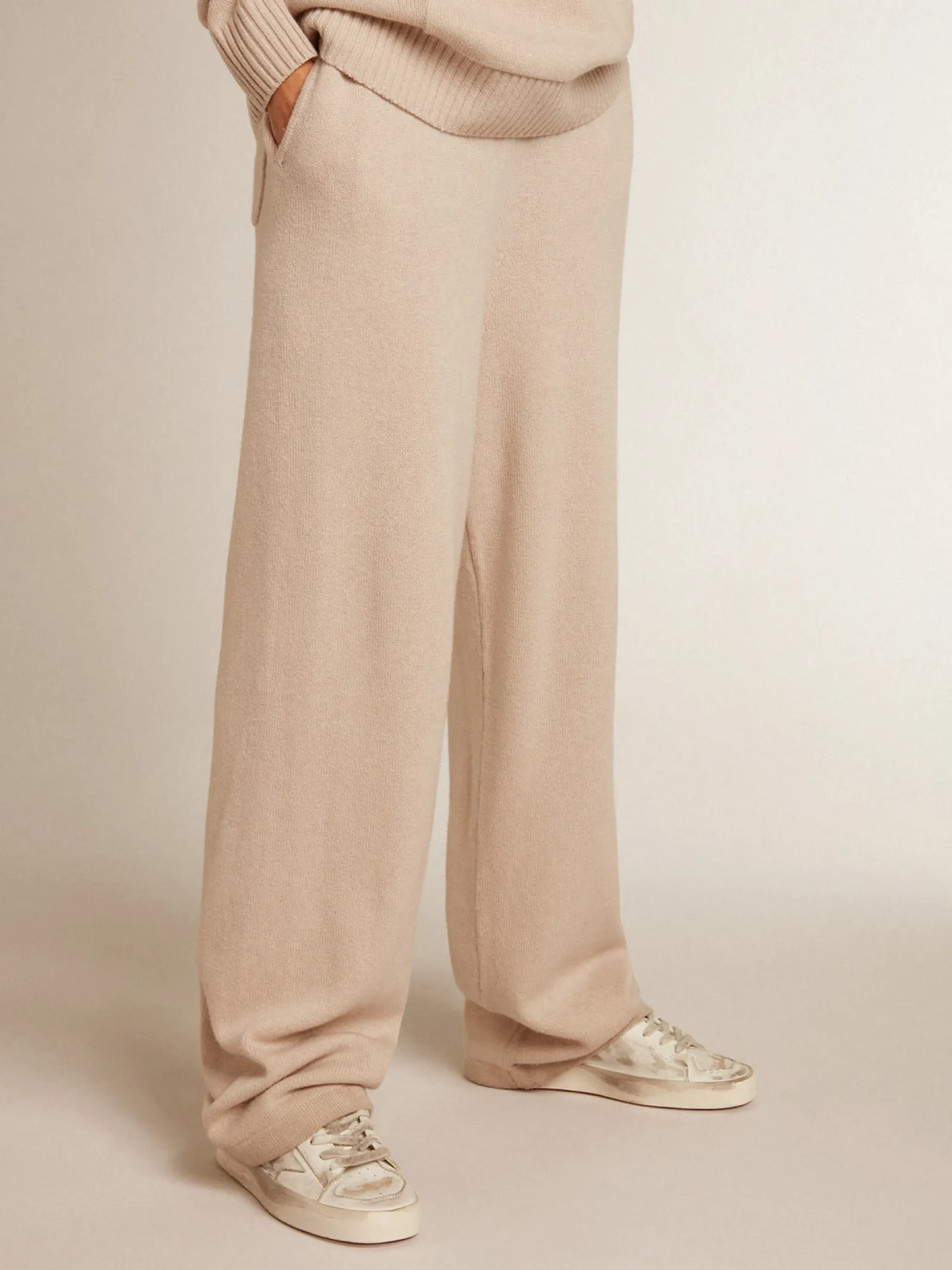 Store Golden Goose Calça de jogging feminina misto caxemira branco natural Caxemira de baixo impacto