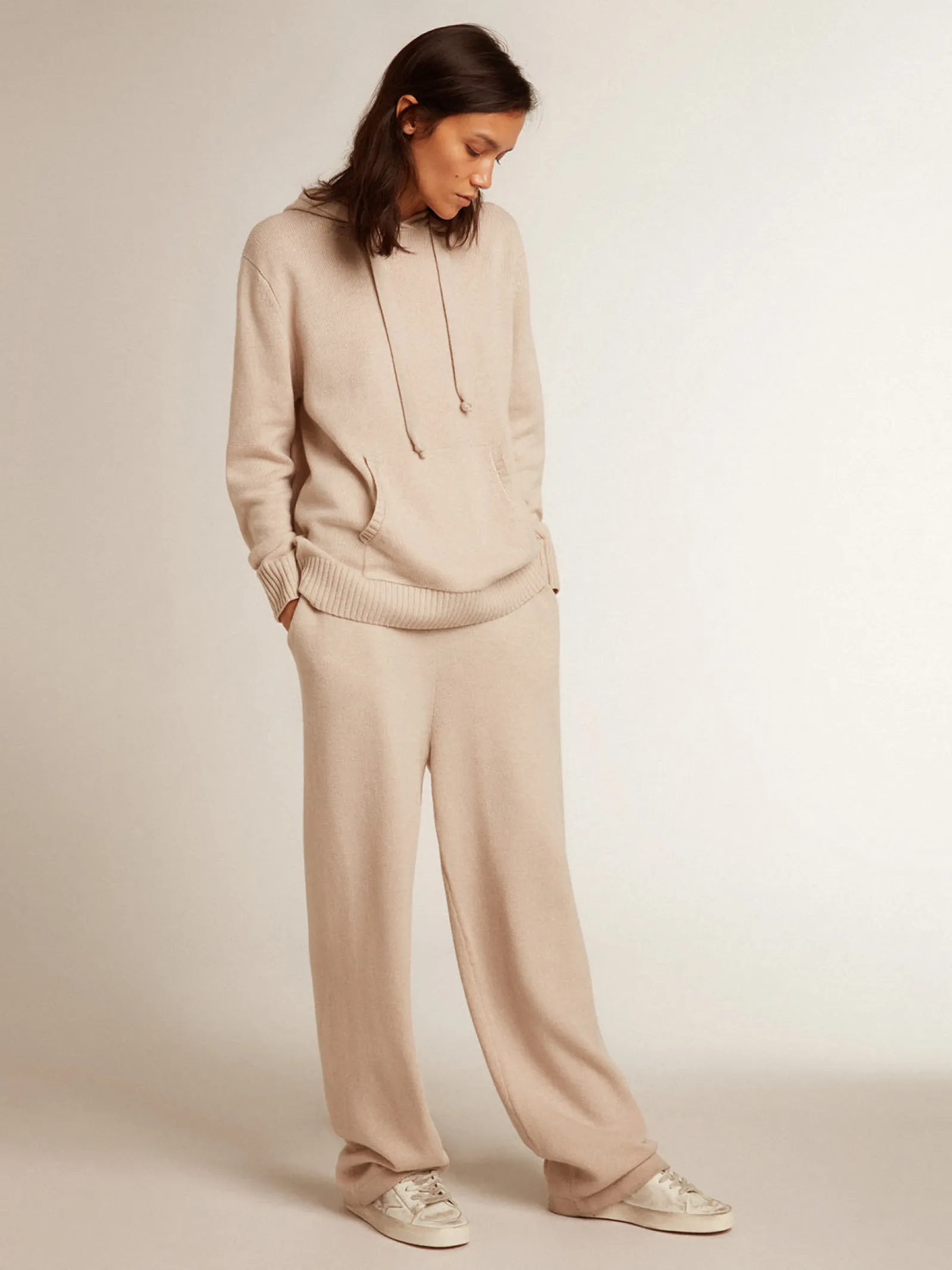 Store Golden Goose Calça de jogging feminina misto caxemira branco natural Caxemira de baixo impacto