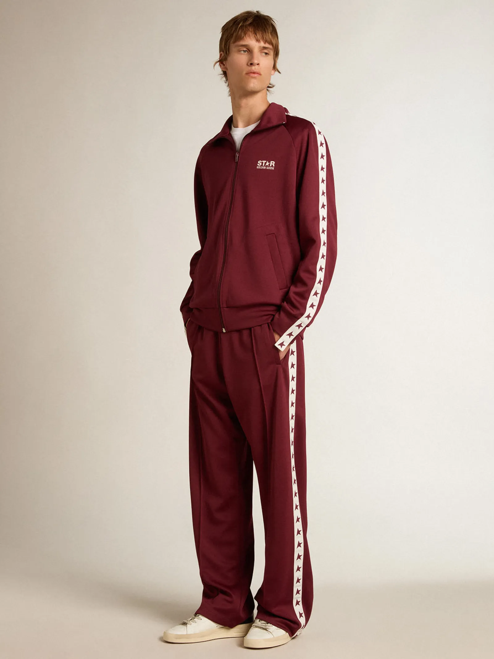 Sale Golden Goose Calça de jogging masculina bordô com estrelas nas laterais Star Collection