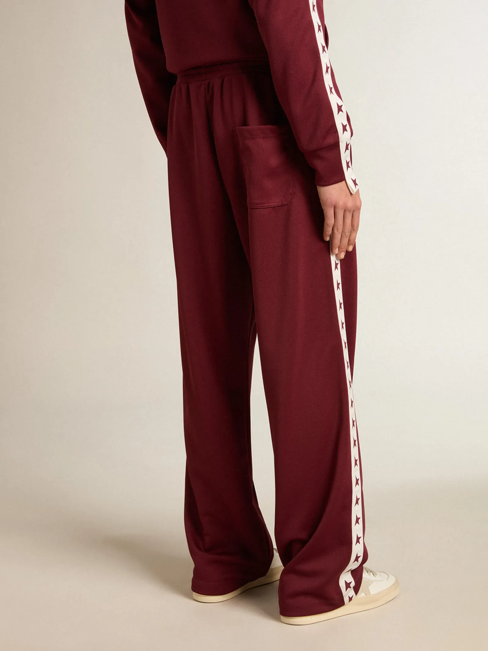 Sale Golden Goose Calça de jogging masculina bordô com estrelas nas laterais Star Collection