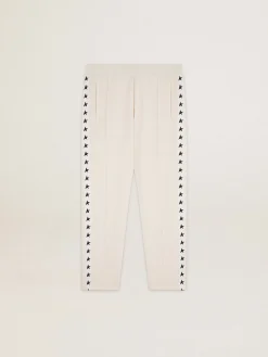 Sale Golden Goose Calça de jogging masculina branca com estrelas pretas nas laterais Star Collection