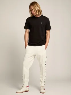 Sale Golden Goose Calça de jogging masculina branca com estrelas pretas nas laterais Star Collection