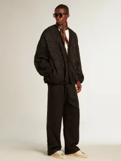 Cheap Golden Goose Calça de jogging masculina em misto linho preto com lantejoulas Coleção Journey