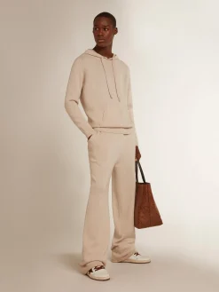 New Golden Goose Calça de jogging masculina misto caxemira branca Caxemira de baixo impacto