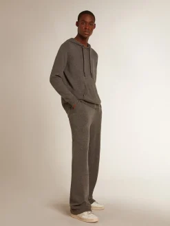 Flash Sale Golden Goose Calça de jogging masculina misto caxemira cinza mescla Caxemira de baixo impacto