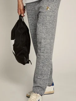 Hot Golden Goose Calça de jogging masculina cinza com estrela dourada na frente Cor: cinza mescla